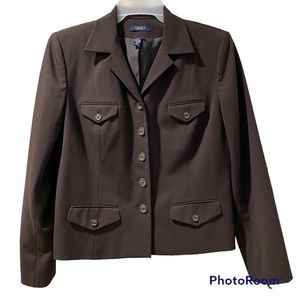 Chaps Jacket Women’s Brown 5 Button Front Long Sleeve Collar and 4 Pocket
